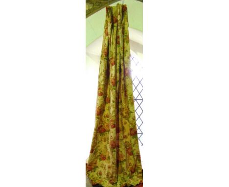 Set of four curtains in 'Climbing Rose' design, all blanket lined with fixed pleat heading, approx sizes:  length 2.05 m, top