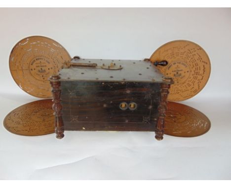 A vintage Ariston polyphon type music box together with a collection of cardboard discs (AF).