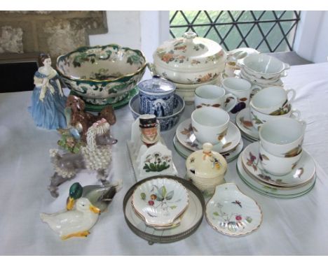 A collection of ceramics including a Royal Doulton figure of Adrienne, a Heredities group of spaniels, an Italian model of a 