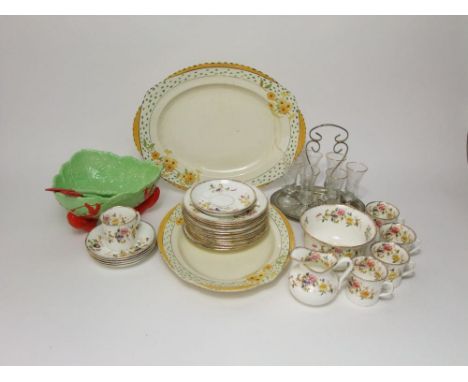 Carltonware novelty salad bowl and servers in the form of lettuce leaves and lobsters; together with a part tea service inscr