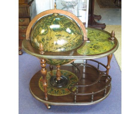 DRINKS TROLLEY, modelled as a terrestrial globe with hinged top, 100cm H x 91cm W x 68cm D.