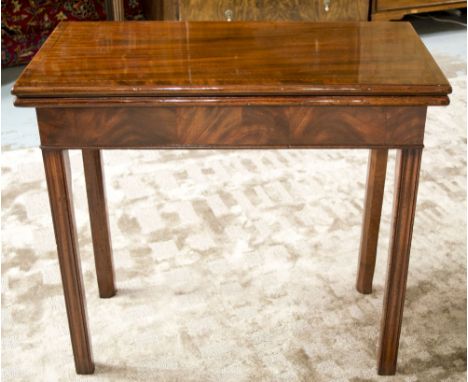 CARD TABLE, George III mahogany and string inlaid with green baize lined foldover top, 73cm H x 80cm W x 39cm D.