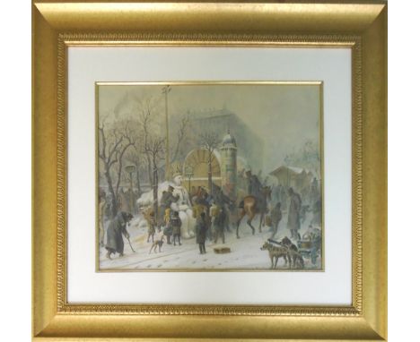 CARL GOEBEL (Austrian, 1824-1899), 'Street Scene in Wien,' watercolour, signed lower right, 37cm x 52cm, in gilt glazed frame