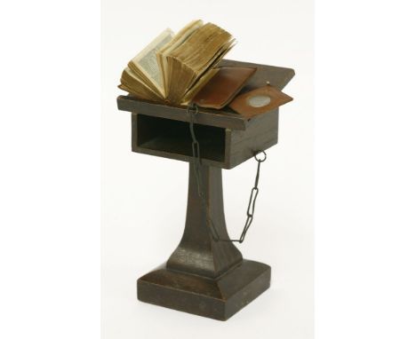Miniature Chained Bible and Lectern:Glasgow, David Bryce and son, nd. illustrated; full embossed brown leather binding, compl