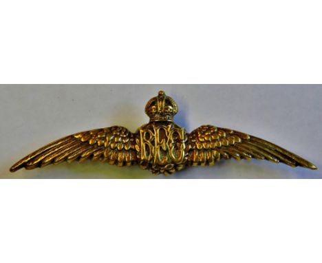 British WWI Royal Flying Corps brass Pilots wings. A rare item as worn on the pilots 'Maternity' Uniform.GVF