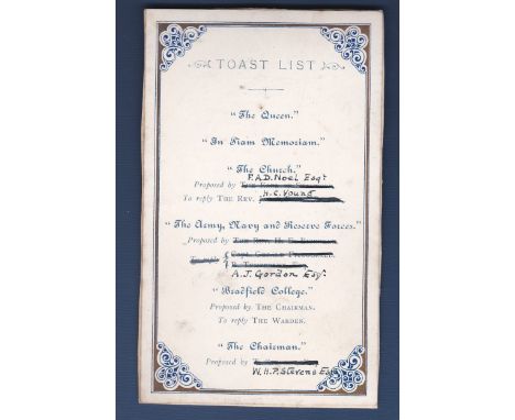 Bradfield College - 1895  'Toast List' - printed and handwritten "The Army, Navy and Reserve Forces' etc.