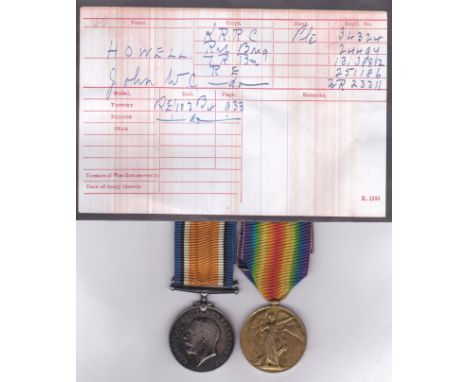 WWI British War Medal and Victory Medals to 34324 PTE J.W.C. Howell K.R.R.K. 