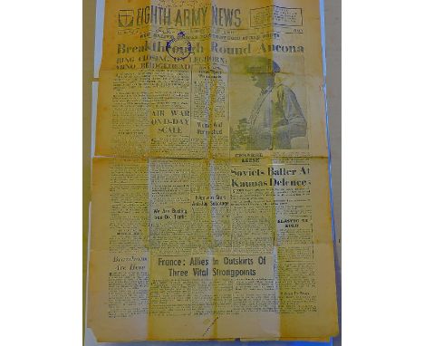 British WWII Eighth Army News No. 33. Vol. 5. July 19, 1944. Neatly posted to the U.K., FPO, Censored and passed (Contrary to