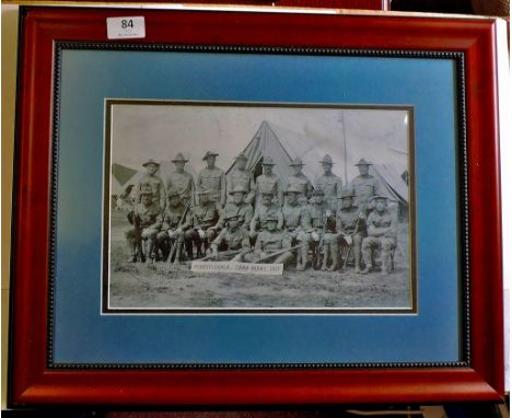 Pennsylvania Army Nation Guard Rifle Team, Cap Perry 1913. A well framed photograph of soldiers posed in the camp.