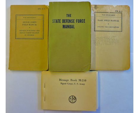 American WWII Service manuals lot including a Message Book M-210 Signal Corps (Unused condition) 1941 The State Defence Force