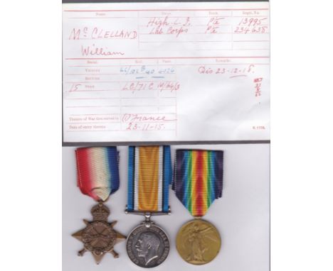 1915 Trio to 13995 W. M.C. CLELLAND. Highland Light Infantry   