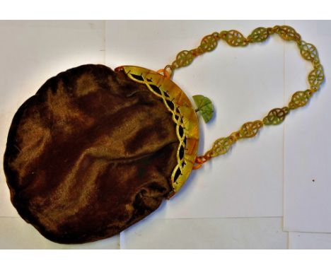 Ladies Purse (small)  Light felt material with Bakelite strap "chain", fitting and catch, attractive item.