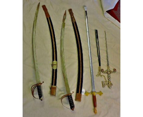 Wilkinson Presentation Sword with two Indian Swords, Tourist Dagger and Toasting fork. 