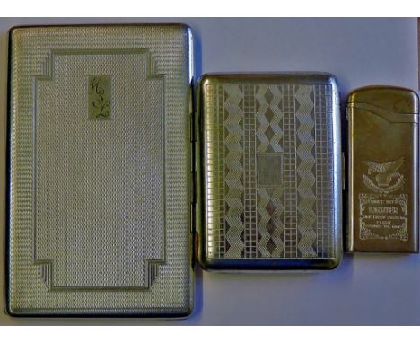 Smoking - Cigarette Cases (2) & a Lighter  Two nice machine turned cigarette cases and one slim gas lighter 1960-1970's.