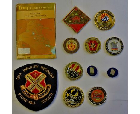 American Gulf War challenge coins (10) including: 29th Signal Battalion, Army National Guard, Operation Iraqi Freedom, Milita