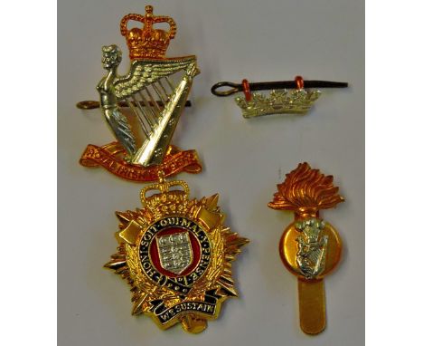 Cap badges (3) including: Royal Irish Rangers (QC), Irish Fusiliers and Ordnance corps (QC) all in Staybright.