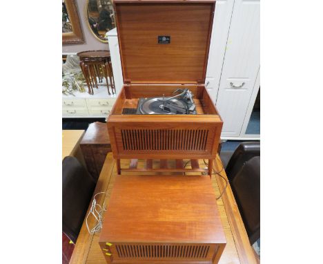 A MID CENTURY TEAK CASED DYNATRON RECORD PLAYER WITH  GARRARD DECK AND DYNATRON SPEAKER