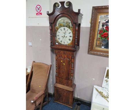 RICHARDS - UTTOXETER - A 19TH CENTURY LARGE MAHOGANY 8 DAY LONGCASE CLOCK WITH MOON ROLL MECHANISM (TWIN WEIGHTS AND PENDULUM