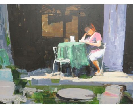 MIKE WILLDRIDGE, 2006 OIL ON CANVAS IMPRESSIONIST STUDY OF WOMEN AT TABLE