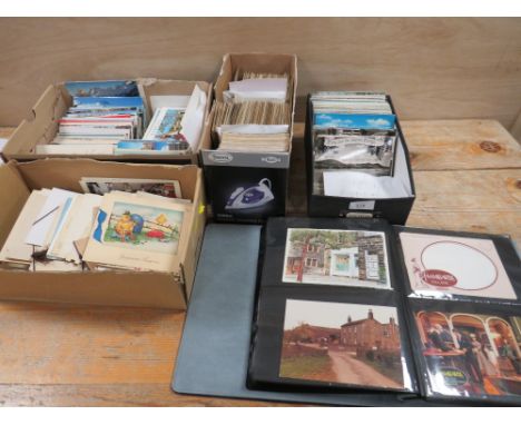 A SELECTION OF VINTAGE POSTCARDS ETC CONTAINED IN THREE BOXES TOGETHER WITH A COLLECTION OF VINTAGE GREETINGS CARDS ETC