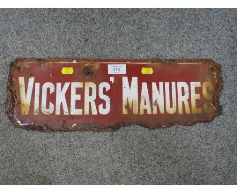 A VINTAGE DOUBLE SIDED ENAMEL SIGN FOR 'VICKERS' MANURES A/F