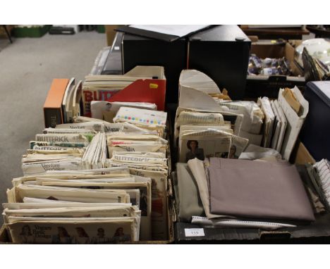TWO TRAYS OF VINTAGE SEWING PATTERNS, FABRIC ETC TO INC VOGUE PATTERNS