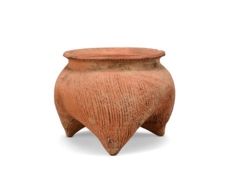 A Chinese Neolithic pottery tripod jar,li, 13cm highProvenance: From the Collection of a Lady and Gentleman in Buckinghamshir
