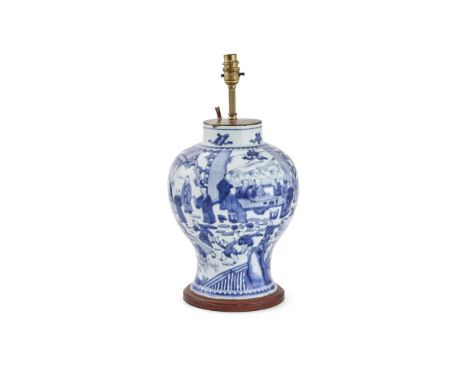 A Chinese blue and white 'Hundred Boys' vase, Kangxi, of baluster form, painted in tones of blue with a continuous scene of v