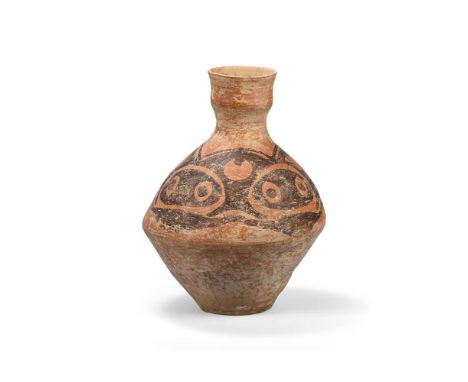A Chinese painted pottery jar, Neolithic period, Yangshao culture, 3rd Millennium BC, Shijia type, painted to the exterior wi