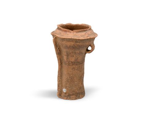 A Chinese Neolithic pottery flared cylindrical drum, paigu, possibly Yangshao culture, circa 4000 BC, with painted details, 2