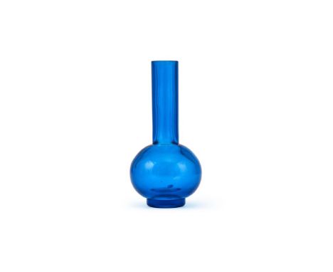 A large Chinese translucent blue glass bottle vase, Qianlong incised four-character mark and of the period (1736-1795), the t