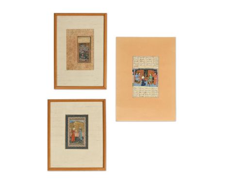 A Persian manuscript, ink, opaque pigments and gold on paper, including a page from Jami's Yusuf wa Zuleykha, an album page d