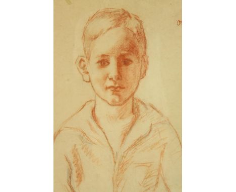 20th century, indistinctly signed, portrait of a young boy, coloured crayon on paper, framed. H.59 W.49cm. 