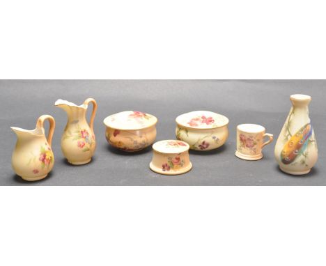 A collection of 19th century Victorian circa 1860’s Royal Worcester ivory blush miniature ceramic ware to include water jugs,