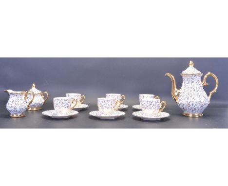 A vintage retro 20th century Bavarian China ceramic porcelain tea service comprising of a teapot, sugar bowl, creamer jug cup