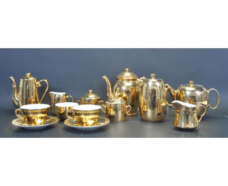 A collection of vintage 20th century Royal Worcester Gold tea and coffee set having gilt decoration throughout. Makers stamp 