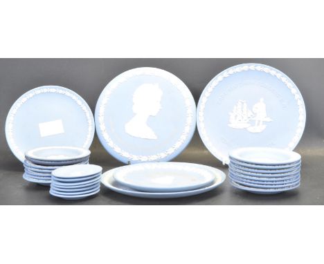 A collection of vintage 20th century Wedgwood Jasperware commemorative plates to include National Savings Committee 50th anni