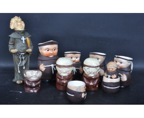 A collection of retro vintage ceramic West German Goebel Friar Kitchenware to include jugs, salt and pepper shakers and more.