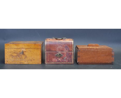 A collection of three vintage 20th century desk top boxes / jewellery boxes. The collection comprising of a dome top box with