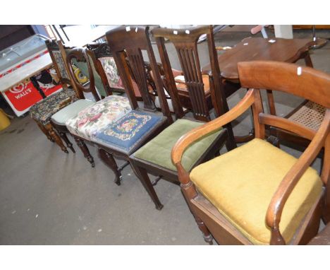 Five assorted dining chairs together with a commode chair
