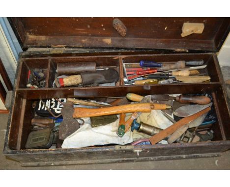 Wooden box and a quantity of workshop tools