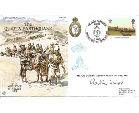 Major General Ashton Wade signed The Quetta Earthquake cover Army Communications 11 JS(AC)89. Dersingham, Norfolk, England GB