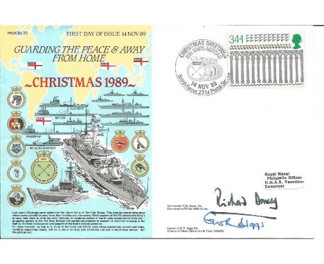 Commander R M Davey and Captain G W R Biggs signed RNSC(5)20 cover commemorating Christmas 1989, Guarding the Peace &amp; Awa