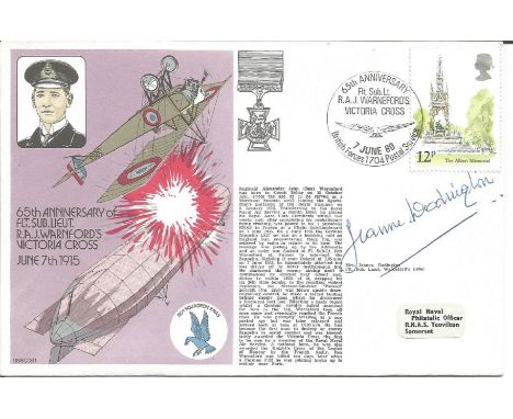 Mrs Jeanne Dodington signed RNSC(3)1 cover commemorating the 65th Anniversary of Flt Sub Lieut R A J Warnford's Victoria Cros