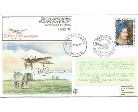 Group Captain A K Gatward signed 70th Anniversary of the First Aeroplane Flight from London to Paris cover RAF FF29. Her Maje