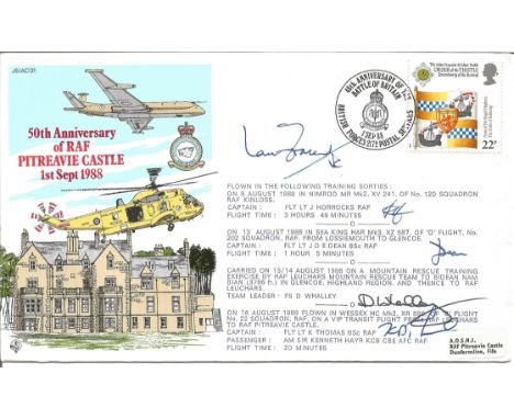 Ian Fraser VC, Flt Lt J Horrocks, Flt J D E Dean, Fs D Whalley, Flt Lt K Thomas signed 50th Anniversary of RAF Pitreavie Cast