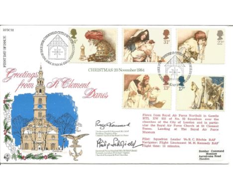 Greetings from St. Clement Danes Christmas 20th November 1984 signed RAF cover No 122 of 1596. Flown from RAF Northolt in Gaz