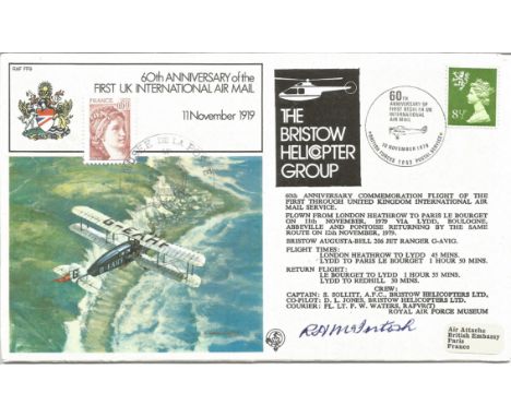 Wing Commander R H McIntosh signed 60th Anniversary of the First UK International Air Mail cover RAF FF9. 8 1/2p GB QEII stam