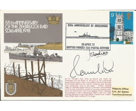 Captain J F Kidd and Rear Admiral R D Lygo signed RNSC7 cover commemorating the 55th anniversary of the Zeebrugge raid. 9p Hu