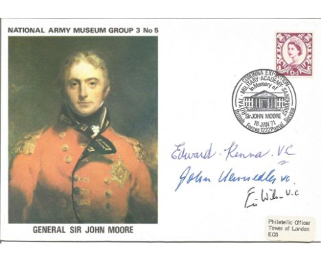 Edward Kenna VC, John Kenneally VC and Eric Wilson VC signed General Sir John Moore, National Army Museum Group 3 No 5 cover.